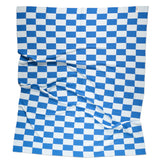 A blue Check merino wool blanket. Bright and rich in colour and handfeel. The blanket is 2kg of the finest Australian Merino wool. sizes baby, queen and king.