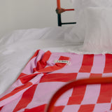 Red and Pink Merino Wool Blanket, Handcrafted, Cozy Australian-Made Merino Wool Throw, Checkered Merino Wool Throw,
