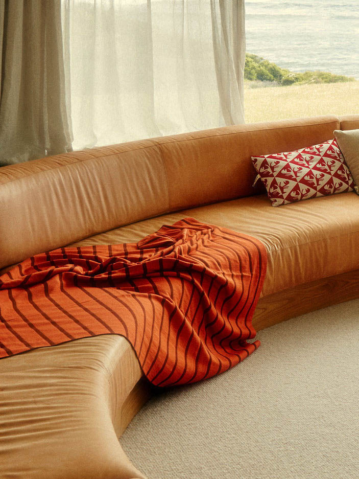 Life in Stripes Spicy Carrot Merino Wool Blanket - Available in bright orange and spicy brown - Baby, Queen, and King Sizes