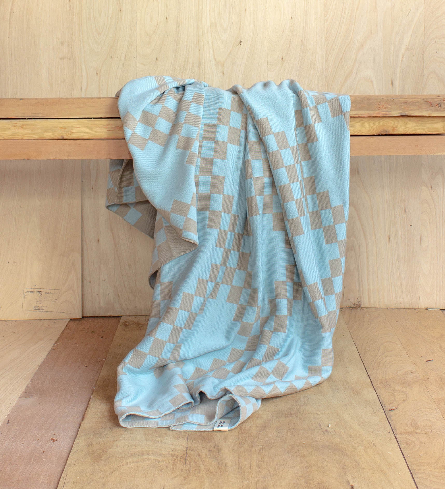 SKY CHAINS Merino Wool Blanket - Light Blue and Mushroom - Available in Baby, Queen, and King Sizes