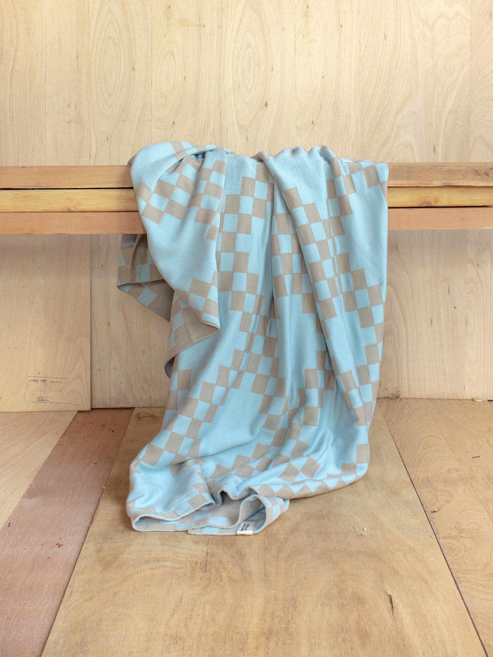 SKY CHAINS Merino Wool Blanket - Light Blue and Mushroom - Available in Baby, Queen, and King Sizes