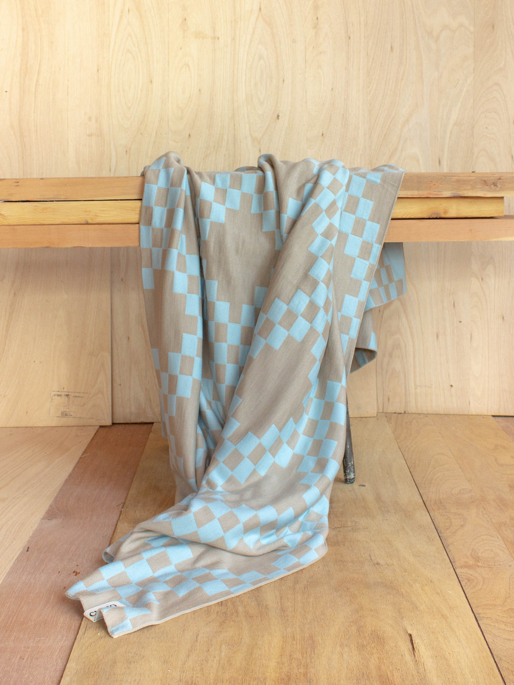 SKY CHAINS Merino Wool Blanket - Light Blue and Mushroom - Available in Baby, Queen, and King Sizes